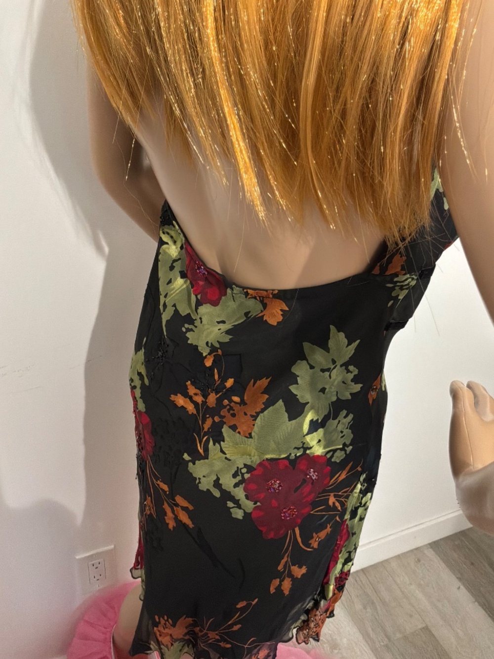 Vintage Le Chateau Y2K Silk Floral Halter Top Black Red Velvet Trim Size M - Picture 8 of 8
